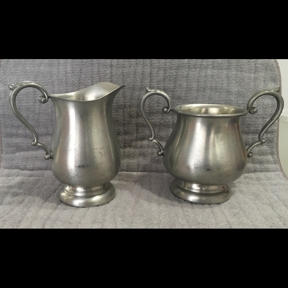 Vintage Preisner 2062 Solid Pewter Ornate Creamer & Sugar Bowl without Lid - Picture 3 of 10